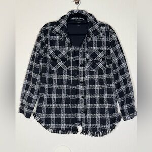 House of Harlow 1960 Black and White Tweed Jacket With Fringe